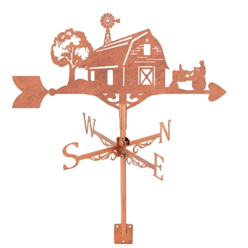 SUPERDANT Wetterhahn Bauernhaus Wetterhahn fürs Dach Schmiedeeisen Wetterfahne Wegweiser Bauernhaus Dekoration Wetterfahnen Ornament Weather Vane Windmesswerkzeug Rotbraun Gartendeko