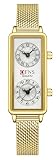 Gosasa Fashionable Women's Quartz Watch, Rectangular Dial with Dual Time Zones, 30m Water Resistant (Mesh Gold)