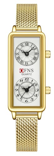 Gosasa Mesh Gold Rectangular Dial Dual Time Zone Watch