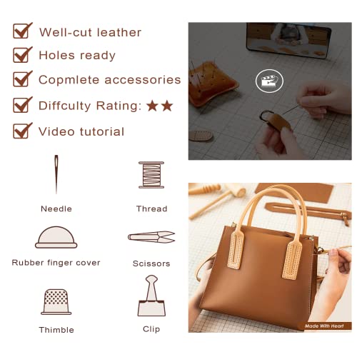 Image of POPSEWING Leather Women Top Handles Handbag DIY Kit, DIY Crossbody Shoulder Bag with Sewing Kits, Handmade Bag Kit for Mom Girlfriend Birthday Gift (Brown)