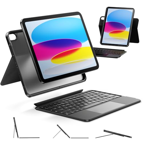 HOU Funda para iPad A16 11.ª/10.ª Generación con Teclado, Teclado Rotable y Desmontable para iPad 11/10, Portabolsígrafo Elástico, Cubierta de Protección Completa, Retroiluminación, Trackpad