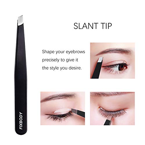 Fixbody Tweezers Set 5-Piece - Professional Stainless Steel Tweezers With Curved Scissors, Best Precision Tweezer For Eyebrows, Splinter & Ingrown Hair Removal With Leather Travel Case #TOP5