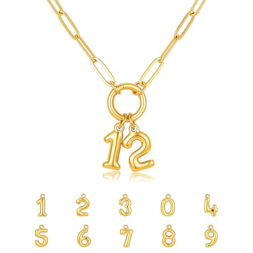KSF Bubble Number Necklace for Women - 18k Gold Plated