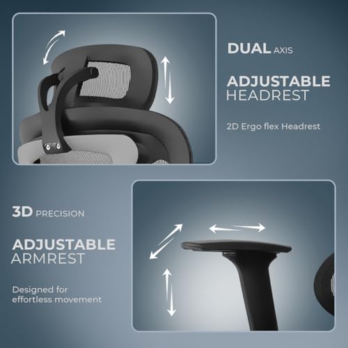 Image of Kepler Brooks Vogue Pro Premium Office Chair for Work | 3-Yr Warranty | Ergonomic Office Chair, Study Chair, 2D Headrest, 3D Arms, Multi Lock Seat Slider with Legrest, Heavy Duty Metal Base (Black)
