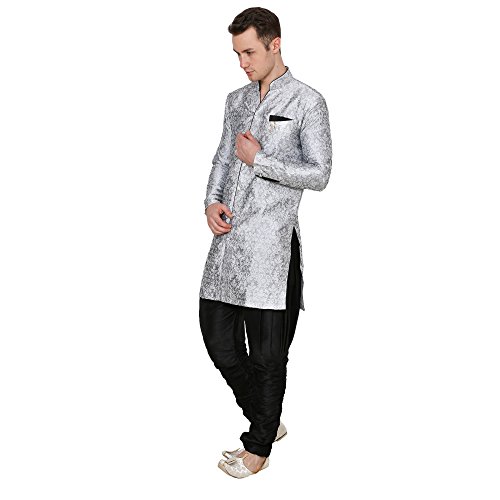 Image of Royal Kurta Men's Jacquard Silk Floral Print Indowestern Sherwani