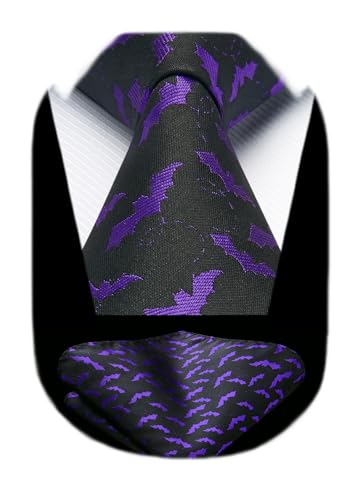 Image of HISDERN Ties for Men Classic Animal Tie and Pocket Square Set Jacquard Woven Silk Neckties Handkerchief Wedding Party