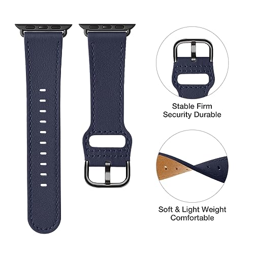 POWER PRIMACY Leather Bands Compatible with Apple Watch Band 49mm 46mm 45mm 44mm 42mm-Series 3 2 1,Genuine Leather Strap Compatible for Women Men iWatch Ultra SE Series 11 10 9 8 7 65 4(Jewelry Blue/Black)