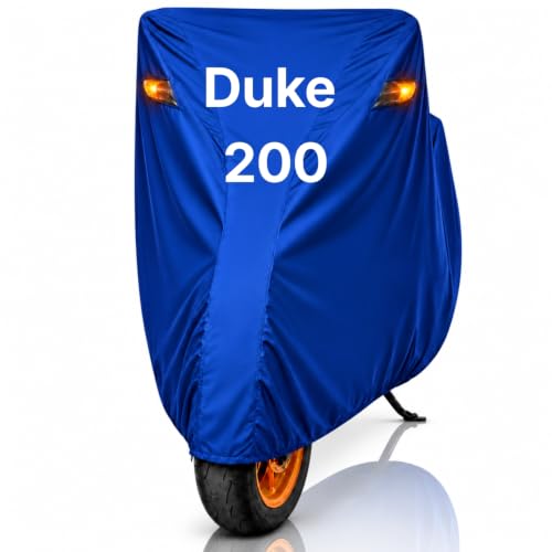 Image of Dhoom Bike Body Cover for Duke 200 Cover | 100% Waterproof, Dustproof & Scratch Resistant | Heavy Duty Two Wheeler Covers with UV Protection, Heat Resistant | All Weather Outdoor Bike Cover (Blue)