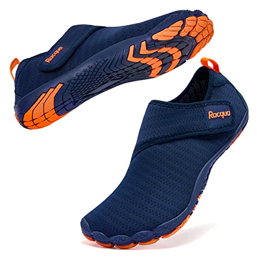 Racqua Mens Womens Water Shoes Barefoot Quick Dry Aqua Swim Beach Shoes Lightweight Hiking Fishing Shoes Surfing Diving Pool Sport Shoes Navy/Orange 13 Women/12 Men thumb #2