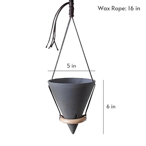 Wavy Studio 5 Inch Ceramic Hanging Planter With Drainage Holes & Wax Rope thumb #2