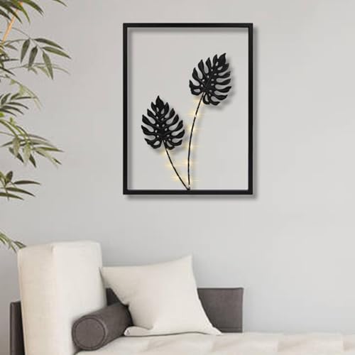 Decoración de pared de hojas de metal con luz LED para salón 2