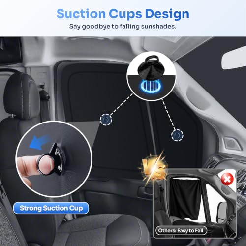 Image of Canvcle Window Shades for 2014-2026 Dodge RAM ProMaster Accessories with Suction Cups Windshield Sun Shade Side Rear Window Covers Sunshade Sun Visor Shield Privacy Protection for Camping Black 5PCS