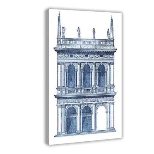 Poster façades architecturales européennes bleu indigo 50x75 cm pour décoration murale de salon