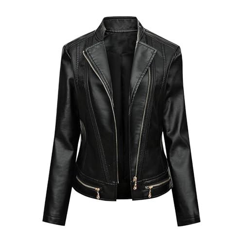 Manteau de moto femme en similicuir noir veste décontractée à revers taille L