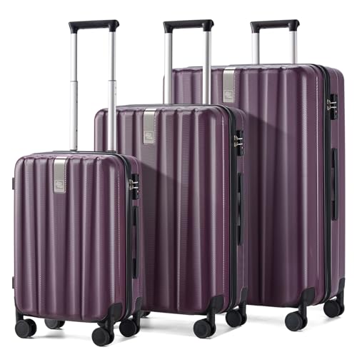 Image of Hanke Luggage Sets 3 piece Carry On Luggage with Wheels PC Hard Shell Suitcases Lightweight Checked Tsa Luggage Extra Large Travel Suitcase Woman Men 20 /24 /29 Inch （Purple）
