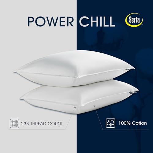 Image of Serta 233 Thread Count White Goose Feather Down Fiber Pillows Medium Firm King Size Pillows Set of 2 Pack 100% Cotton Hotel Collection Bed Pillow for Side Sleeper