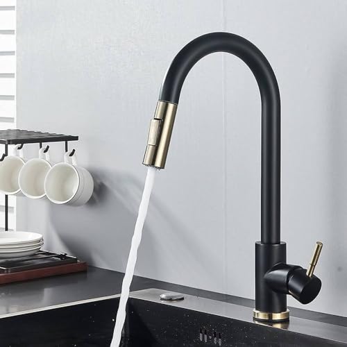 Robinet de cuisine intelligent or brossé et noir, mitigeur haut de gamme extractible