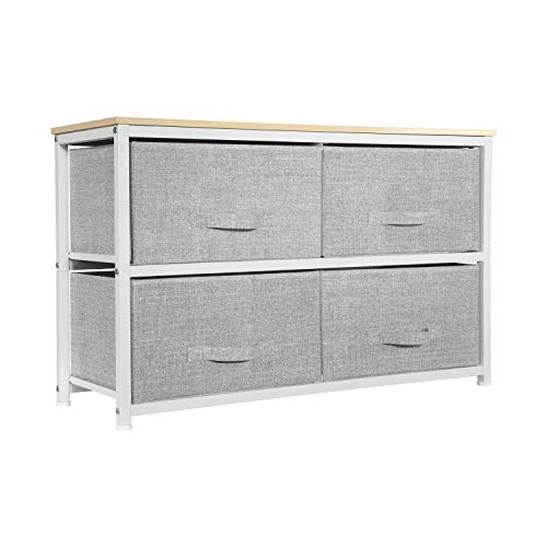 Aingoo Wide Dresser Storage Tower with 4 Fabric Drawers Closet Organizer Unit with Sturdy Steel Frame and Wood Top for Bedroom Hallway Entryway Closets, Easy Pull Handle Grey - Thumbnail 7