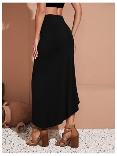 SOLY HUX Women's Twist Front Skirt High Waisted Split Asymmetrical Bodycon Going Out Long Skirts2