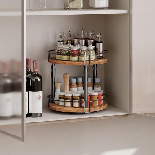 HOOBRO Gewürzregal, Küchenregal, 2-stufig höhenverstellbar, drehbar, Gewürzständer, Küchen-Organizer, Gewürzhalter… – Ansicht 6