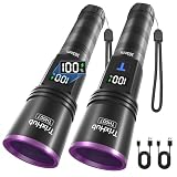 TrixHub 365nm Black Light Flashlight 2 Pack, UV Flashlight Rechargeable with LCD Display, Powerful Ultraviolet Lights for Pet Urine Detection, Resin Curing, Rockhounding, Scorpion, Uranium Glass
