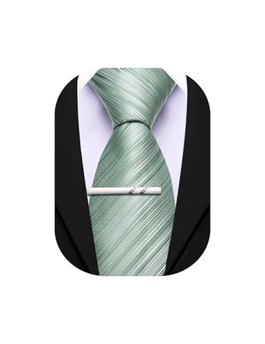 Image of Barry.Wang Silk Men Ties Formal Stripes Necktie and Tie Clip for Wedding Party Business Fashion Classic