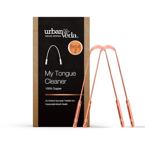 Urban Veda Copper Tongue Scraper | Digestive Health & Bacteria Remover | Fresher Breath & Enhanced Taste | Copper Tongue Scraper for Bad Breath Treatment | Oral Hygiene Products | Pack of 2
