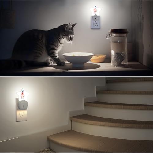 Image of Music Rainbow Notes Night Lights Plug in Wall Lamp Smart Dusk to Dawn Sensor for Home Decorative,Kids Room Bedroom Bathroom Kitchen Hallway Gifts