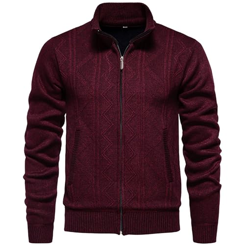 Dressnu Chaqueta de punto para hombre, cuello alto, cuello alto, Rojo vino, M