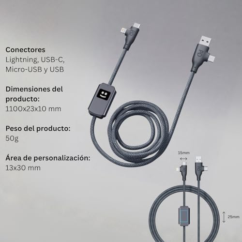 Cargador Universal Rápido Xoopar de Plástico Reciclado Multi Cable USB 3 en 1 con Lightning 7