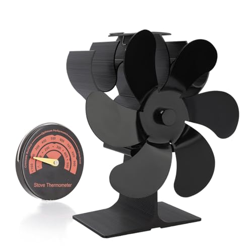 Log Burner Fan Silent Operation | 6-Blade Stove Fans Log Burners | Wood Burner Fans Heat Powered | Fan for Wood Burning Stove | Fireplace Accessories Tools (Black)