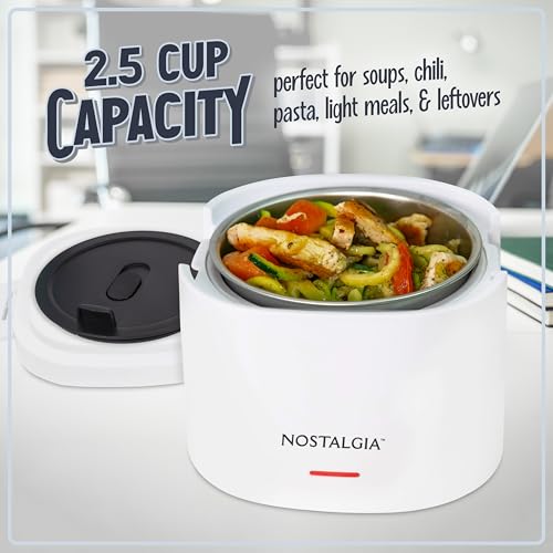 Nostalgia Portable 20-Ounce Electric Heated Lunch Box – Travel Size 2.5 Cup Capacity for Soup, Chili, and Leftovers – Leak Proof Silicone Sealed Lid, Foldable Carry Handle, Detachable Cord – White - image 4