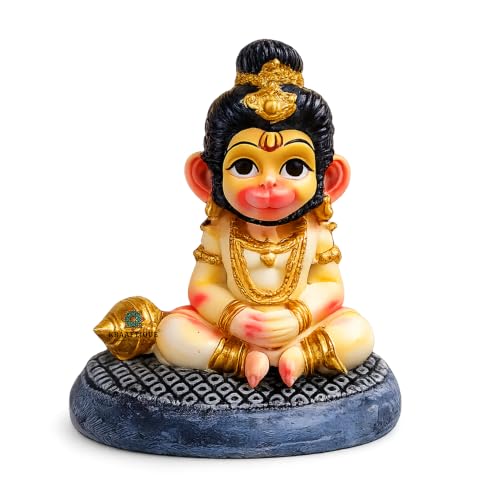 Image of Smiling Bal Hanuman Idol for Home Decor & Pooja | Marble Dust Meditating Hanuman Murti | Matte Finish Multicolor Bajrangbali Statue for Temple, Office, Gift (11 CM)