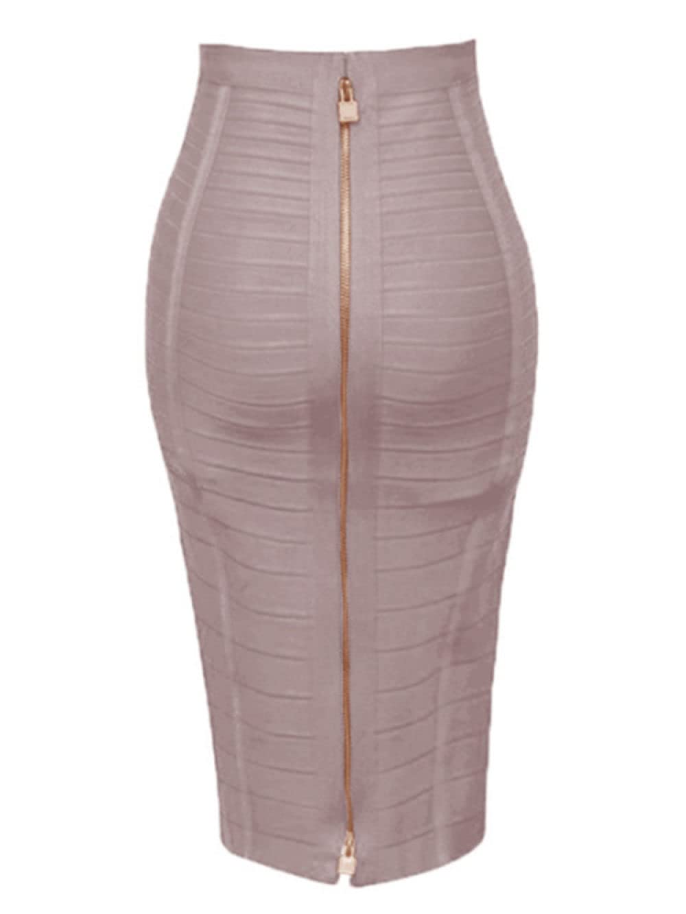 Gonne,Gonna Longuette da Donna Gonna A Tubino Aderente Elastica A Vita Alta in Maglia Beige con Cerniera Gonne Lunghe al Ginocchio Arricciate alla Moda per Ragazze Signore,XXL
