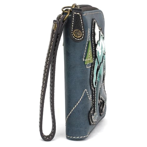 Image of CHALA Zip Around Wallet, Wristlet, 8 Credit Card Slots, Sturdy Pu Leather - Big Foot - blue
