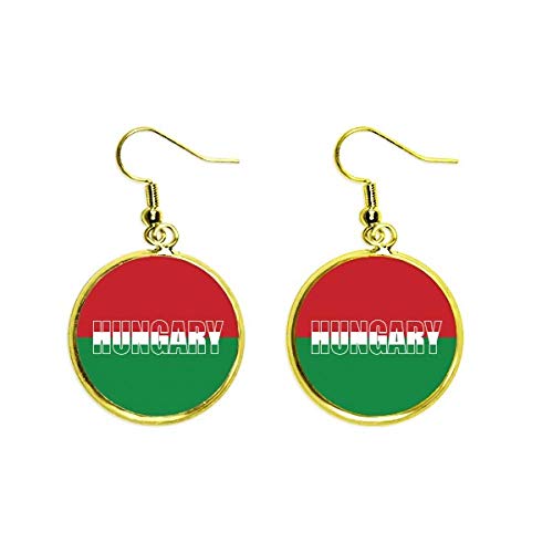 Pendientes de Hungría dorados con bandera y nombre para mujer con elegante gota colgante