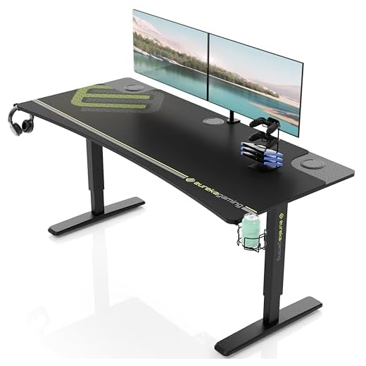 EUREKA ERGONOMIC 63 Inch Large Manual Height Adjustable Gaming Computer Desk, Home Office Studio Table Dual 3 Monitor Curved Edge Gifts 60 + w/Full Desk Mouse Pad Controller Stand Cup Headset Holder