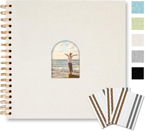 Vienrose 10x10 Inch Scrapbook Album 20 Sheets 40 Blank Thick Pages Personalized DIY Photo Album Linen Arch Window Memory Book for Wedding Baby Shower Anniversary Travel Keepsake Gift Beige