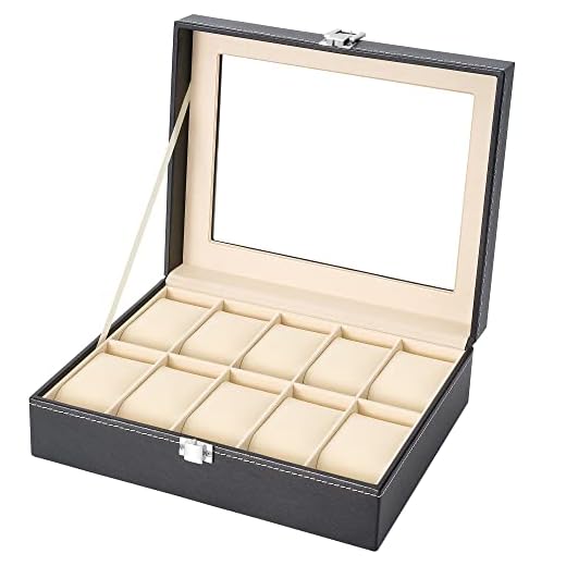 READAEER 10 Slot PU Leather Watch Box Display Case Jewelry Organizer with Glass Top