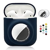 Picture of 2 in 1 Silicone Protective Skin Cover Compatible with AirPod 1&2 and AirTag, Soft Comprehensive Protective Case with 2 PCS TPU Screen Protector, Anti-Scratch Anti-Fall Anti-Lost(NavyBlue)