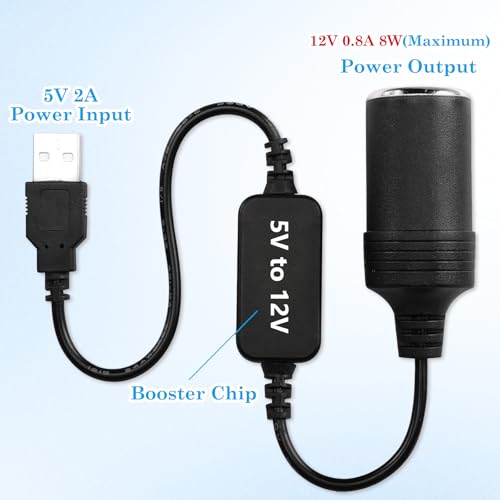 Image of USB to Cigarette Lighter Socket, 5V USB A Male to 12V 8W Adapter Converter Power Cable Car Charger Plug for Dash Cam, GPS, LED Light Strips, Car Purifier, E-Dog, Automotive Electronics