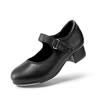 DREAM PAIRS Girls Tap Shoes Easy Strap Dance Shoes Girls Mary Jane Flats for Toddler/Little Kid/Big Kid,Size 3 Big Kid,Black-Pu-1,SDDS2401K