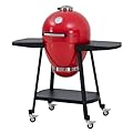Sunjoy Charcoal Grill 20-Inch Kamado Grill with Pizza Stone, Ultimate Outdoor BBQ Egg Grill and Smoker with Wheels, Red