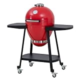 Sunjoy Charcoal Grill 20-Inch Kamado Grill with Pizza Stone, Ultimate Outdoor BBQ Egg Grill and Smoker with Wheels, Red