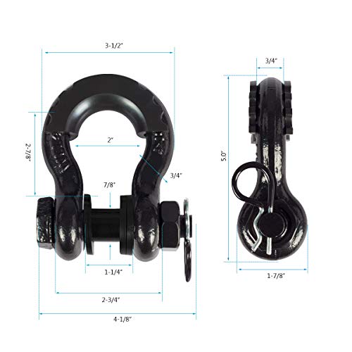 Ambull Shackles 3/4 Inch D Ring Shackle (2 Pack) 45,000Lb Break Strength With 7/8 Inch Pin, Isolator And Washer Kits For Use With Tow Strap, Winch, Off-Road Jeep Truck Vehicle Recovery, Black #TOP2