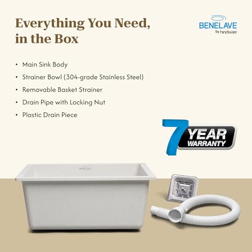 Image of Benelave by Hindware BLACP91006 Quartz Sink 21x18 for Kitchen | Single Bowl | Star Dust Color | Better Sound Absorption for Quieter Use | 7-year Manufacturer Warranty