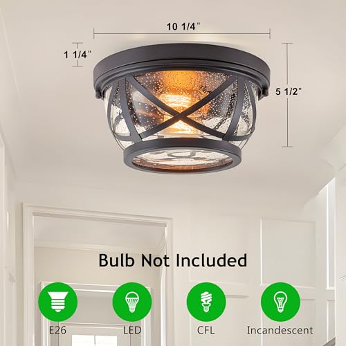 Bronze Flush Mount Ceiling Light Fixtures, 2-Light Ceiling Mount for Industrial with Seeded Glass Lampshade, Modern Flush Mount Light Fixture Farmhouse for Hallway, Kitchen, Entryway and Foyer by Laplusbelle - Image 6