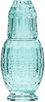 Elle Decor Vintage Bedside Water Carafe with Tumbler Glass – Elegant Pitcher and Matching Drinking Cup Doubles As Lid (Green)