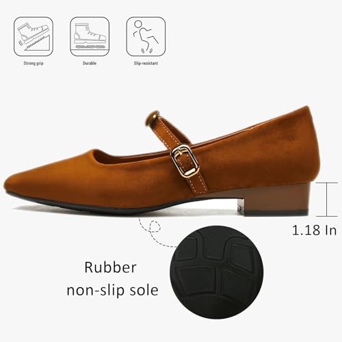 Women's Suede Square Toe Low Chunky Heel Mary Janes with Adjustable Buckle Fashion Metal Decoration Comfortable Non-Slip Slip On Pumps for Dress Party Wedding Work3