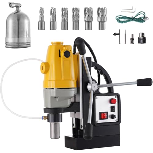 RICHRICH Perceuse Magnétique 1100 W, Diamètre d'Alésage de 1-1/2 pouce (40 mm), Perceuse à Colonne Magnétique MD40, 12000 N, 670 tr/min, avec 6 Fraises...